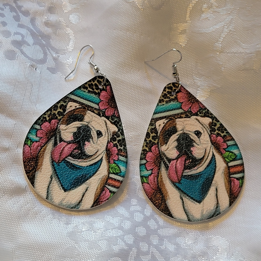🌲BUY 1 GET 1 FREE 🌲 Bulldog Teardrop Earrings with Floral Design
